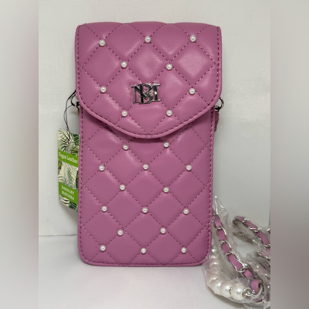 Badgley Mischka Purple Pearls Phone Case With Card Holder Crossbody Retail $79